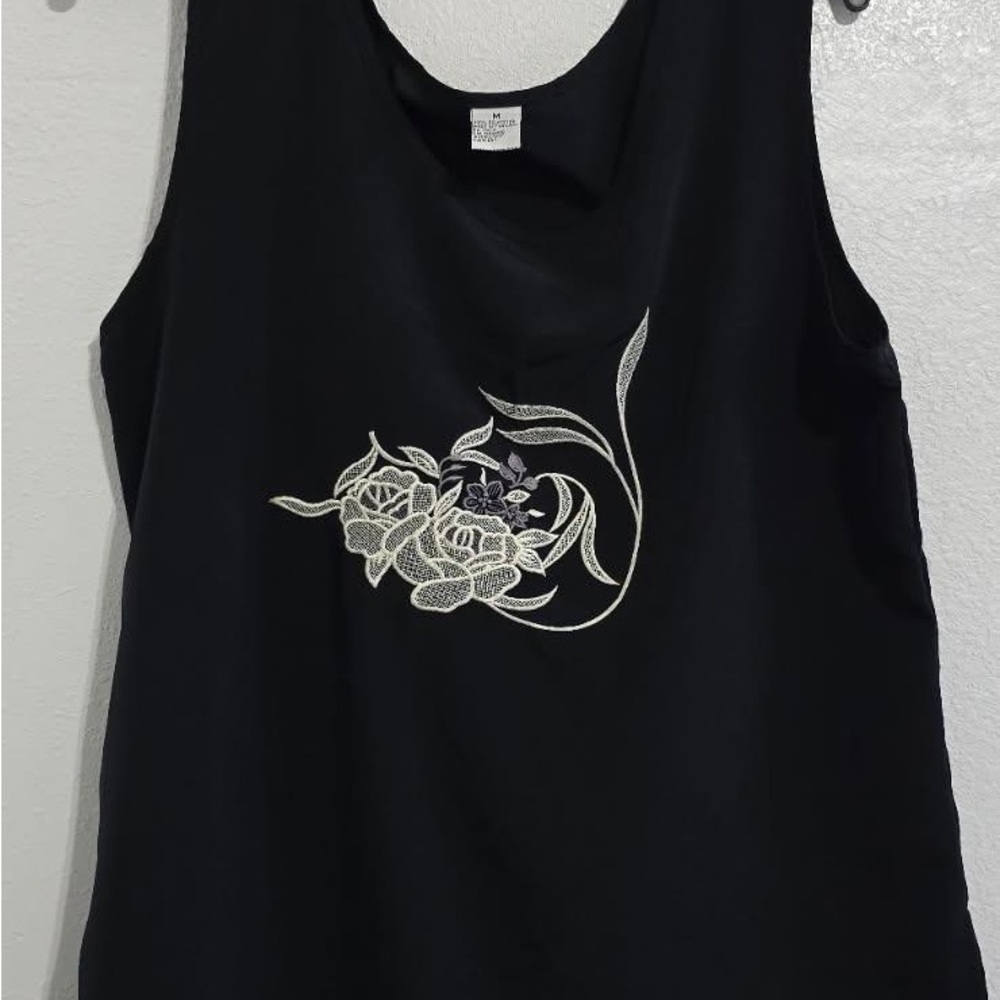 Black Floral Embroidered Women's Top